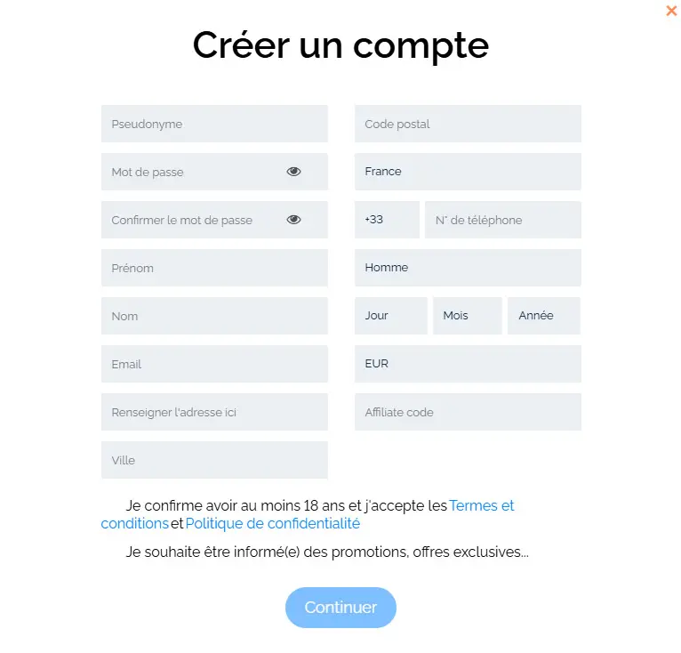 Processus d'inscription Wild Robin Casino